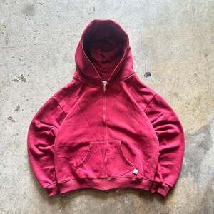 Akimbo Club Red Full Zip-Up Hoodie, Heavyweight, Y2K Style, Made in LA - Size M